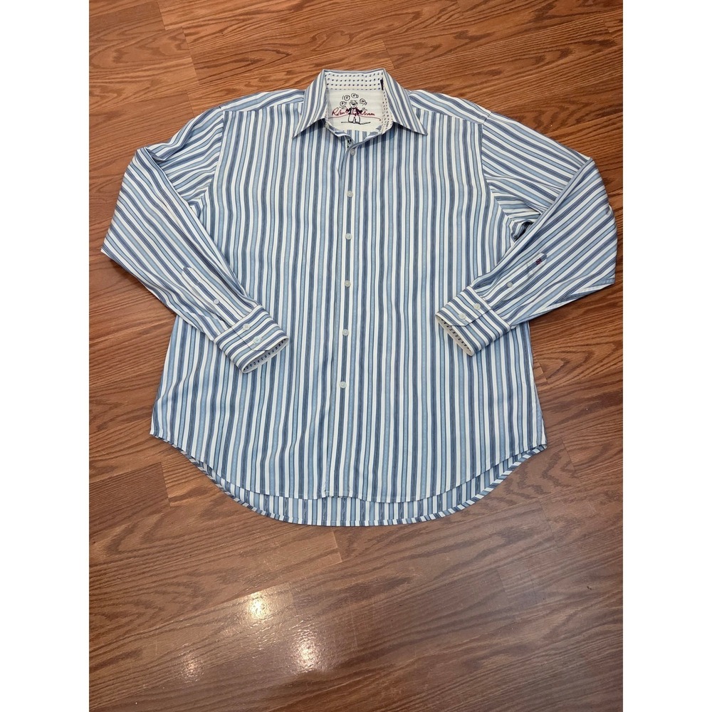 Robert Graham Mens XL Blu Green Striped Button Down Shirt Knowledge Wisdom Truth
